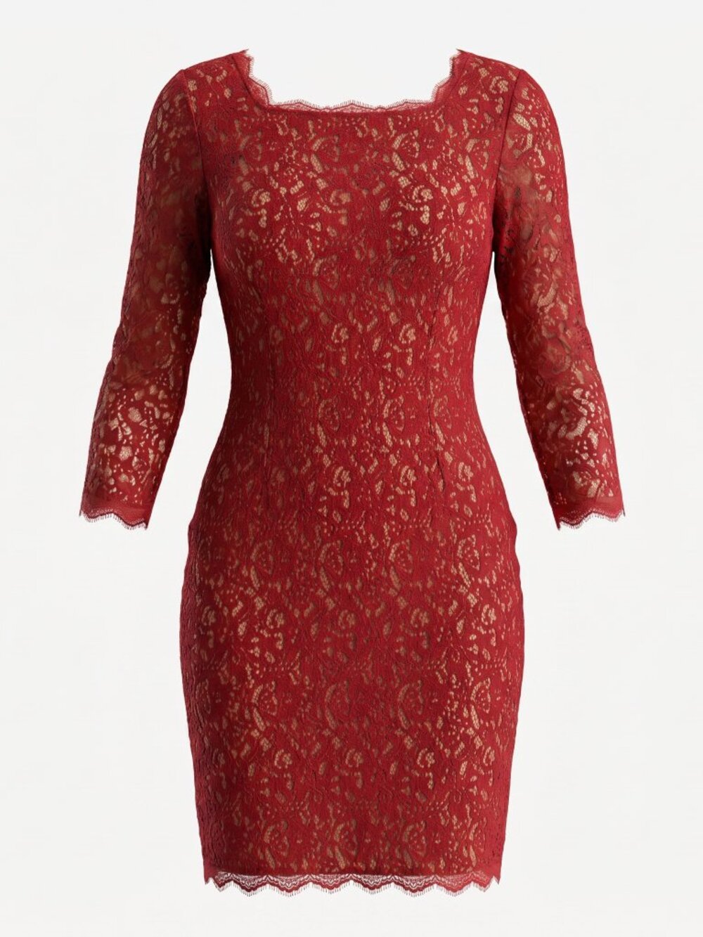 Adrianna Papell Red on Nude Lace Cocktail Dress